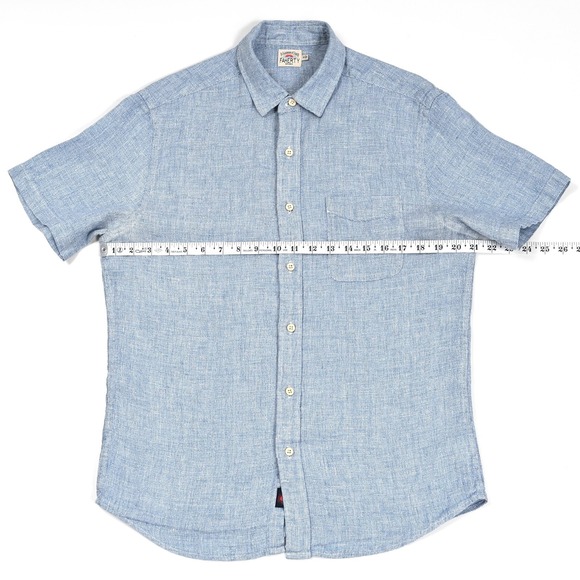 Faherty Shirt Mens Medium Blue Short Sleeve Button Up 100% Linen Beach Resort - Picture 3 of 10